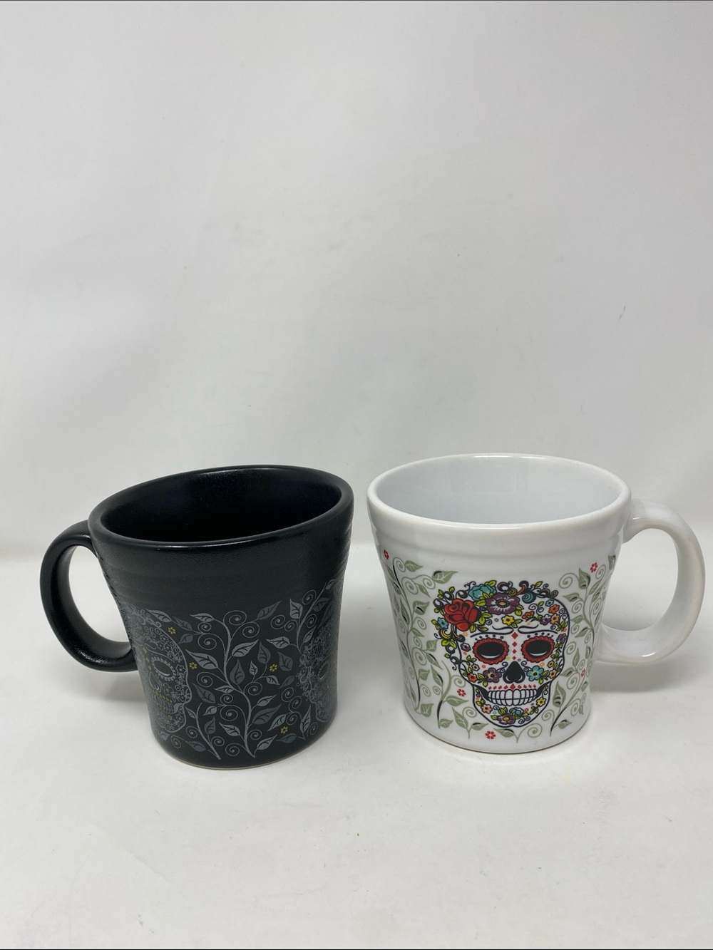 NWOT Fiesta Day of the Dead Sugar Skull Ceramic Mugs - Black and White Set